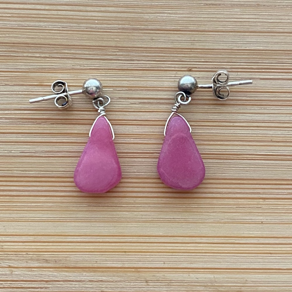 925 Sterling Silver Pink Agate Gemstone Earrings with Sterling Backs
